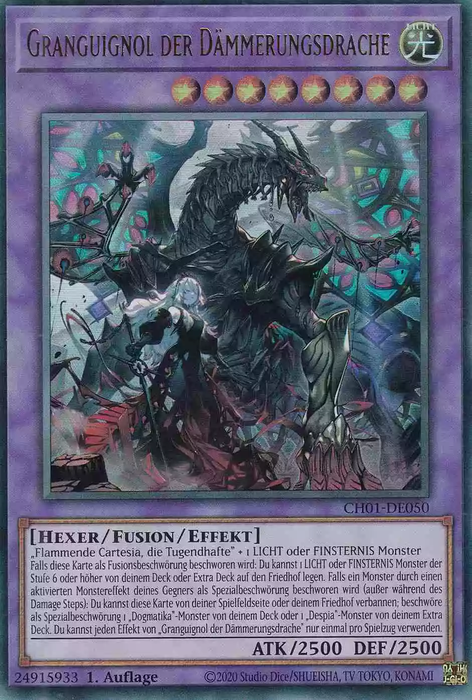 Granguignol der Dämmerungsdrache CH01-DE050 ist in Ultra Rare Yu-Gi-Oh Karte aus THE CHRONICLES DECK: The Fallen & The Virtuous 1.Auflage