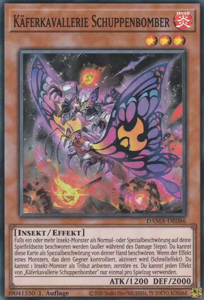 Käferkavallerie Schuppenbomber DAMA-DE086 ist in Super Rare Yu-Gi-Oh Karte aus Dawn of Majesty 1.Auflage