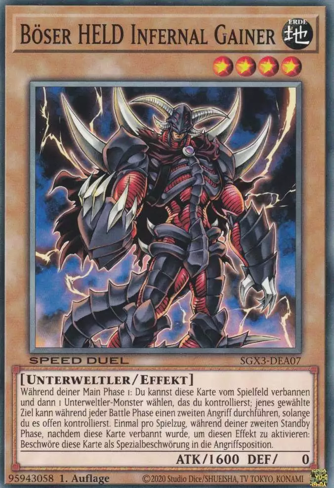 Böser HELD Infernal Gainer SGX3-DEA07 ist in Common Yu-Gi-Oh Karte aus Speed Duel GX: Duelists of Shadows 1.Auflage