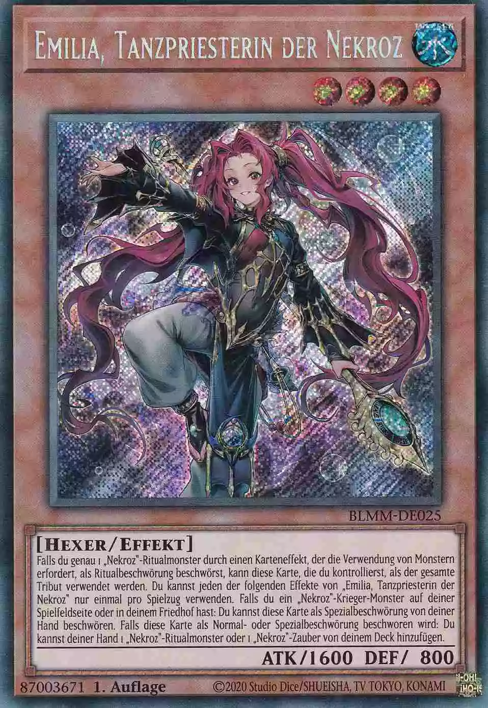 Emilia, Tanzpriesterin der Nekroz Secret Rare BLMM-DE025 Yugioh Karte Emilia, Tanzpriesterin der Nekroz BLMM-DE025 ist in Secret Rare Yu-Gi-Oh Karte aus Battles of Legend Monster Mayhem 1.Auflage
