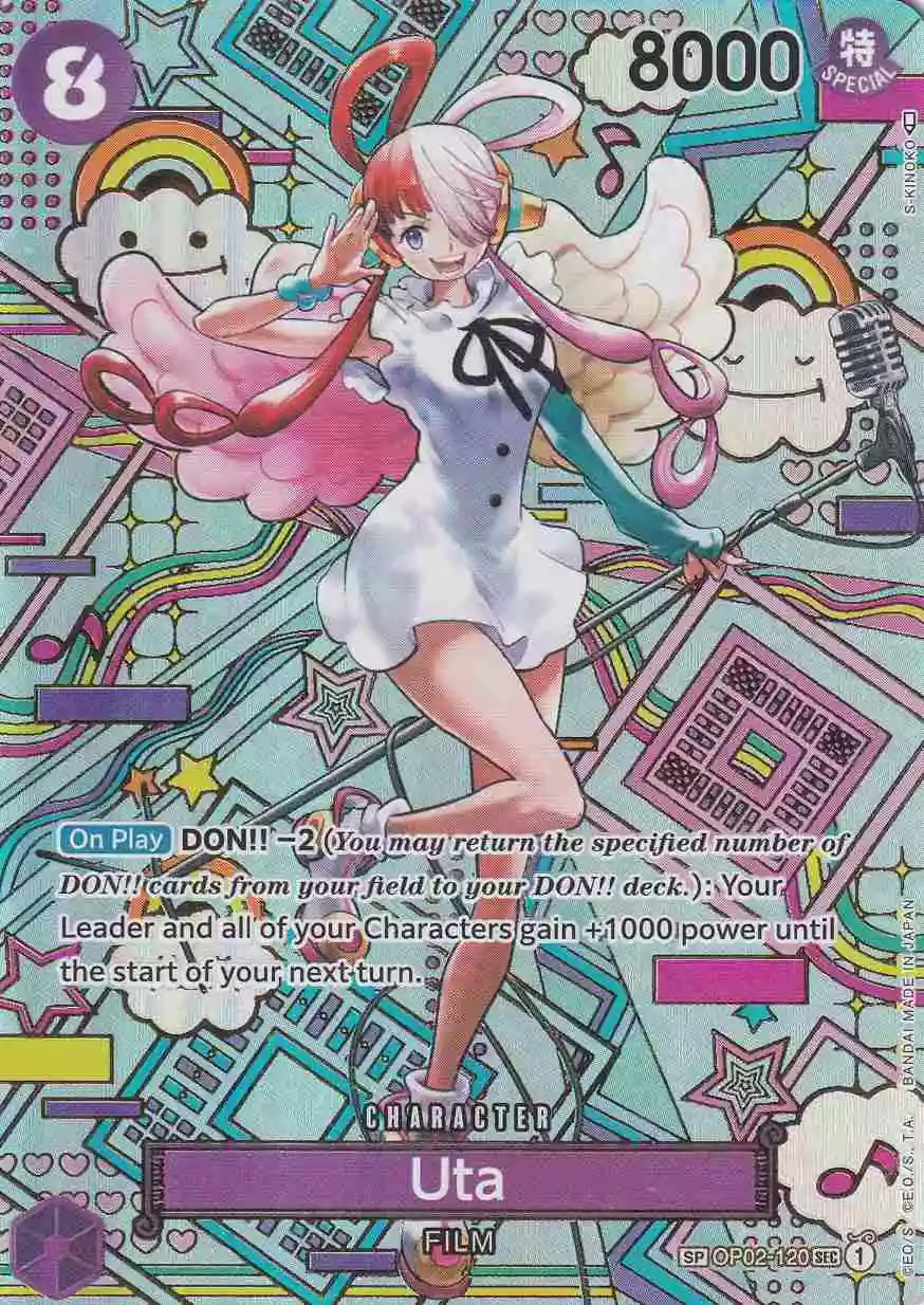 op02-120-b-uta-special-card-awakening-of-the-new-era Uta OP02-120 ist in Special Card. Die One Piece Karte ist aus Awakening of the New Era in Parallel Alternative Art.
