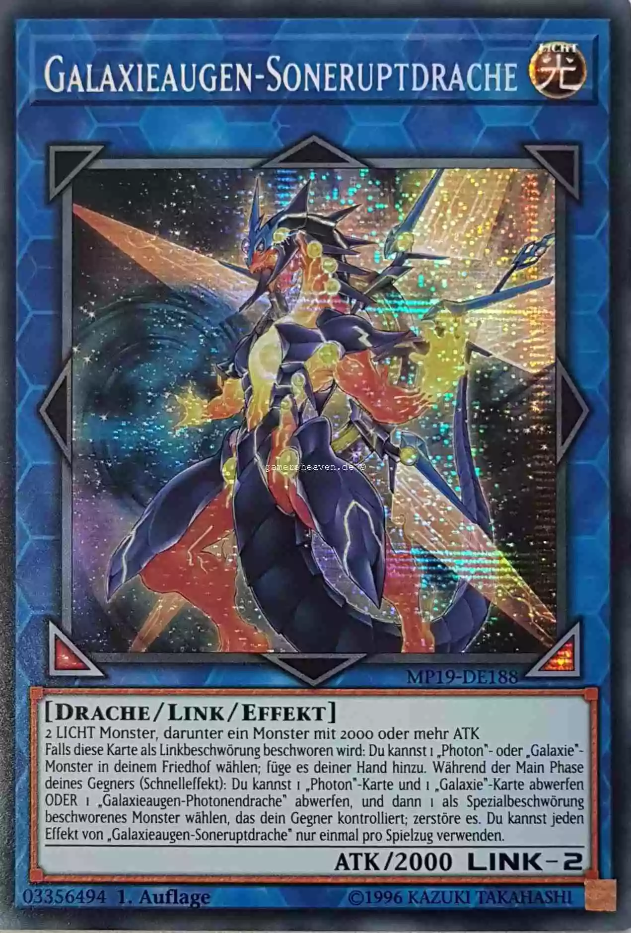 Galaxieaugen-Soneruptdrache MP19-DE188 ist in Prismatic Secret Rare aus Gold Sarcophagus Tin 2019 1.Auflage