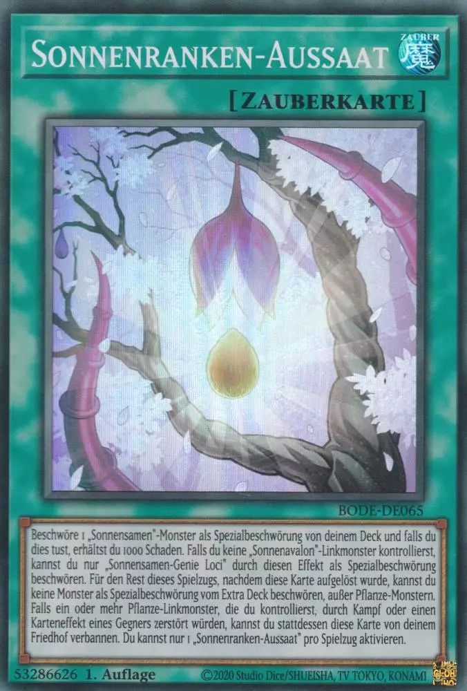 Sonnenranken-Aussaat BODE-DE065 ist in Super Rare Yu-Gi-Oh Karte aus Burst of Destiny 1.Auflage