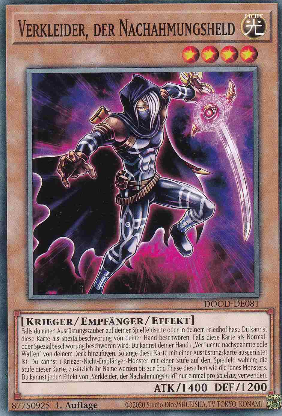 Verkleider, der Nachahmungsheld DOOD-DE081 ist in Common Yu-Gi-Oh Karte aus Doom of Dimensions 1.Auflage