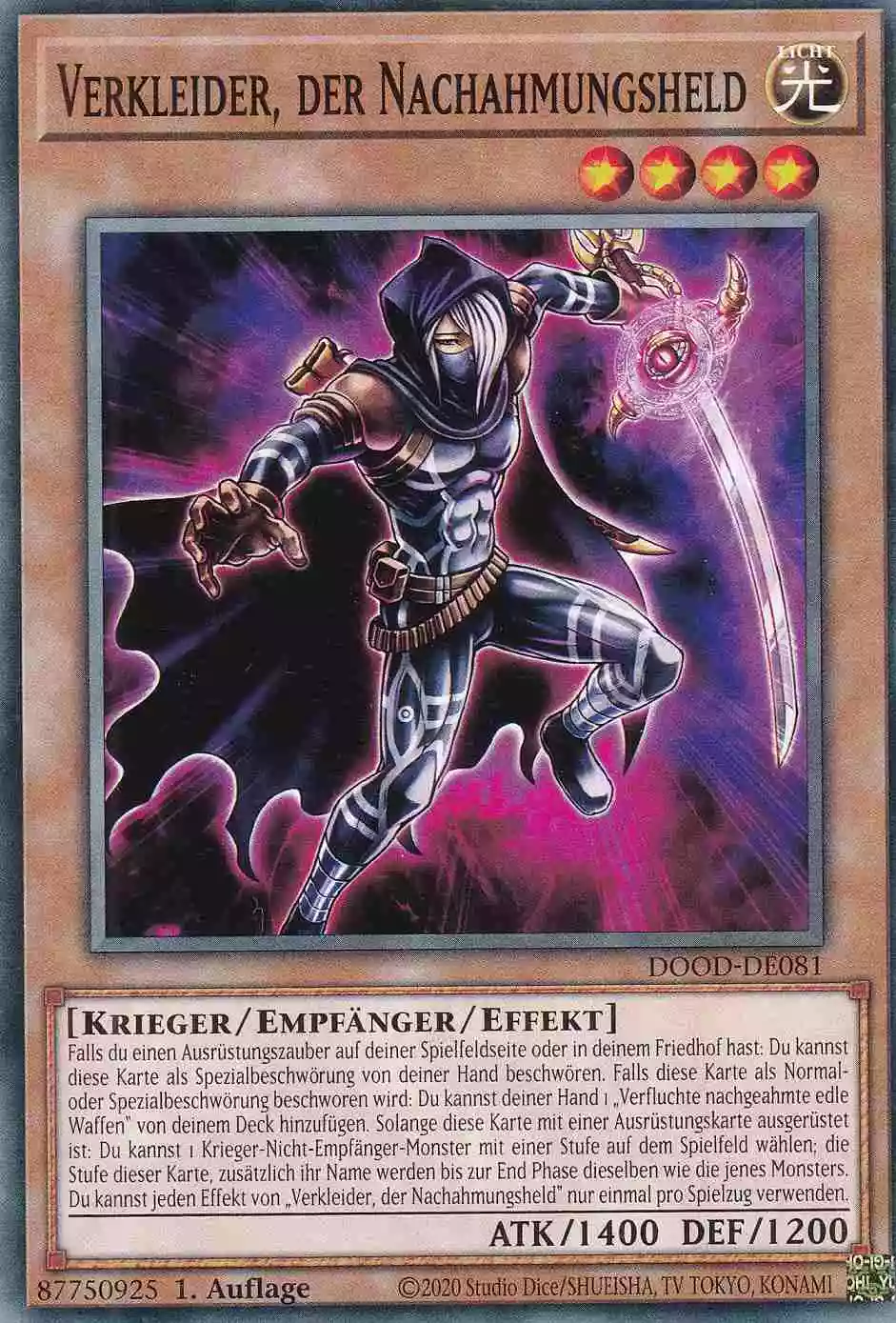Verkleider, der Nachahmungsheld DOOD-DE081 ist in Common Yu-Gi-Oh Karte aus Doom of Dimensions 1.Auflage