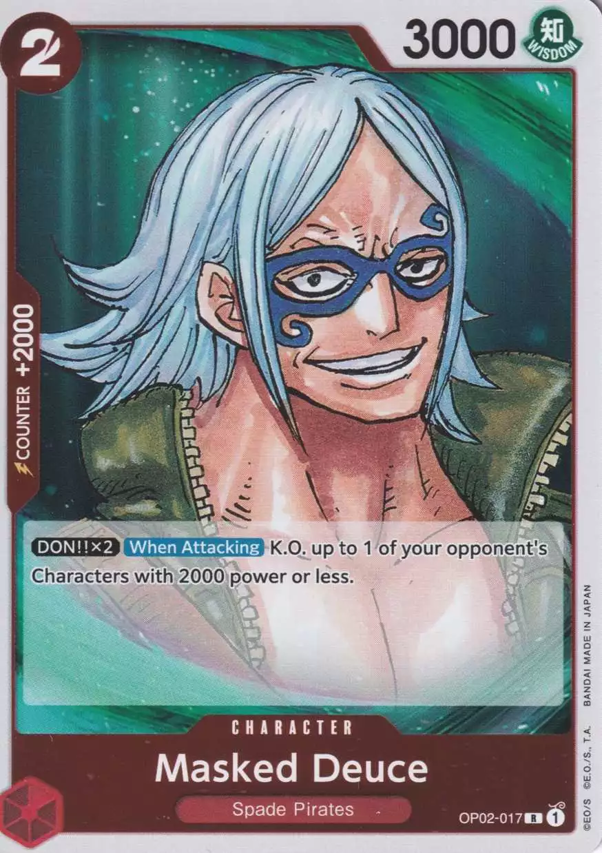 op02-017-masked-deuce-rare-paramount-war-op-02 Masked Deuce OP02-017 ist in Rare. Die One Piece Karte ist aus Paramount War OP-02 in Normal Art.
