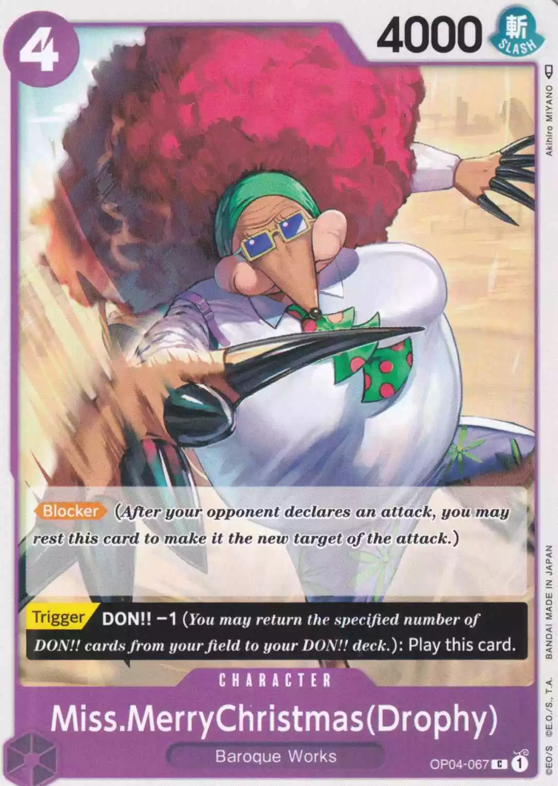 Miss.MerryChristmas(Drophy) OP04-067 ist in Common. Die One Piece Karte ist aus Kingdoms Of Intrigue in Normal Art.