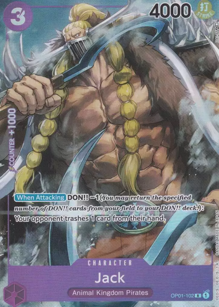 op01-102-a-jack-rare-romance-dawn Jack OP01-102 ist in Rare. Die One Piece Karte ist aus Romance Dawn in Parallel Alternative Art.