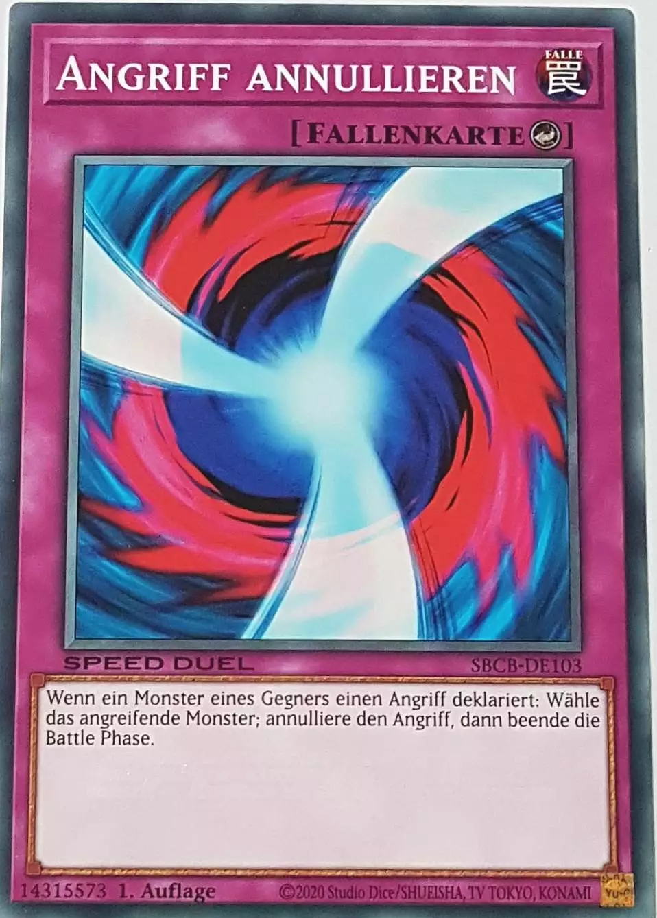 Angriff annullieren SBCB-DE103 ist in Common Yu-Gi-Oh Karte aus Speed Duel Battle City Box 1. Auflage