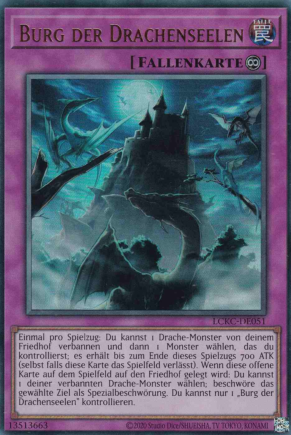 Burg der Drachenseelen Ultra Rare LCKC-DE051 Yugioh Karte Burg der Drachenseelen LCKC-DE051 ist in Ultra Rare Yu-Gi-Oh Karte aus Legendary Collection Kaiba unlimitiert