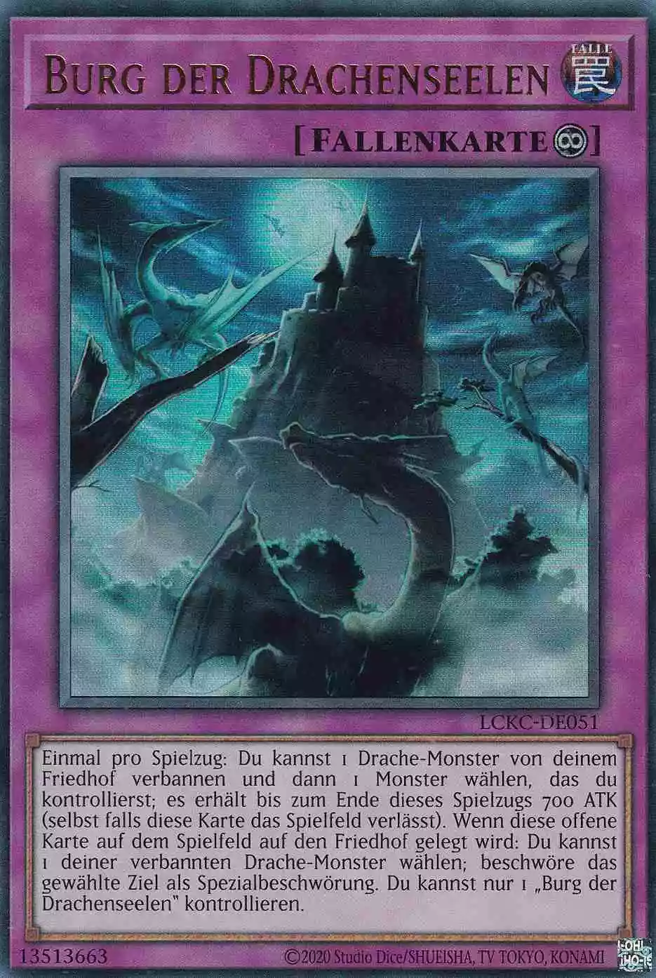 Burg der Drachenseelen LCKC-DE051 ist in Ultra Rare Yu-Gi-Oh Karte aus Legendary Collection Kaiba unlimitiert