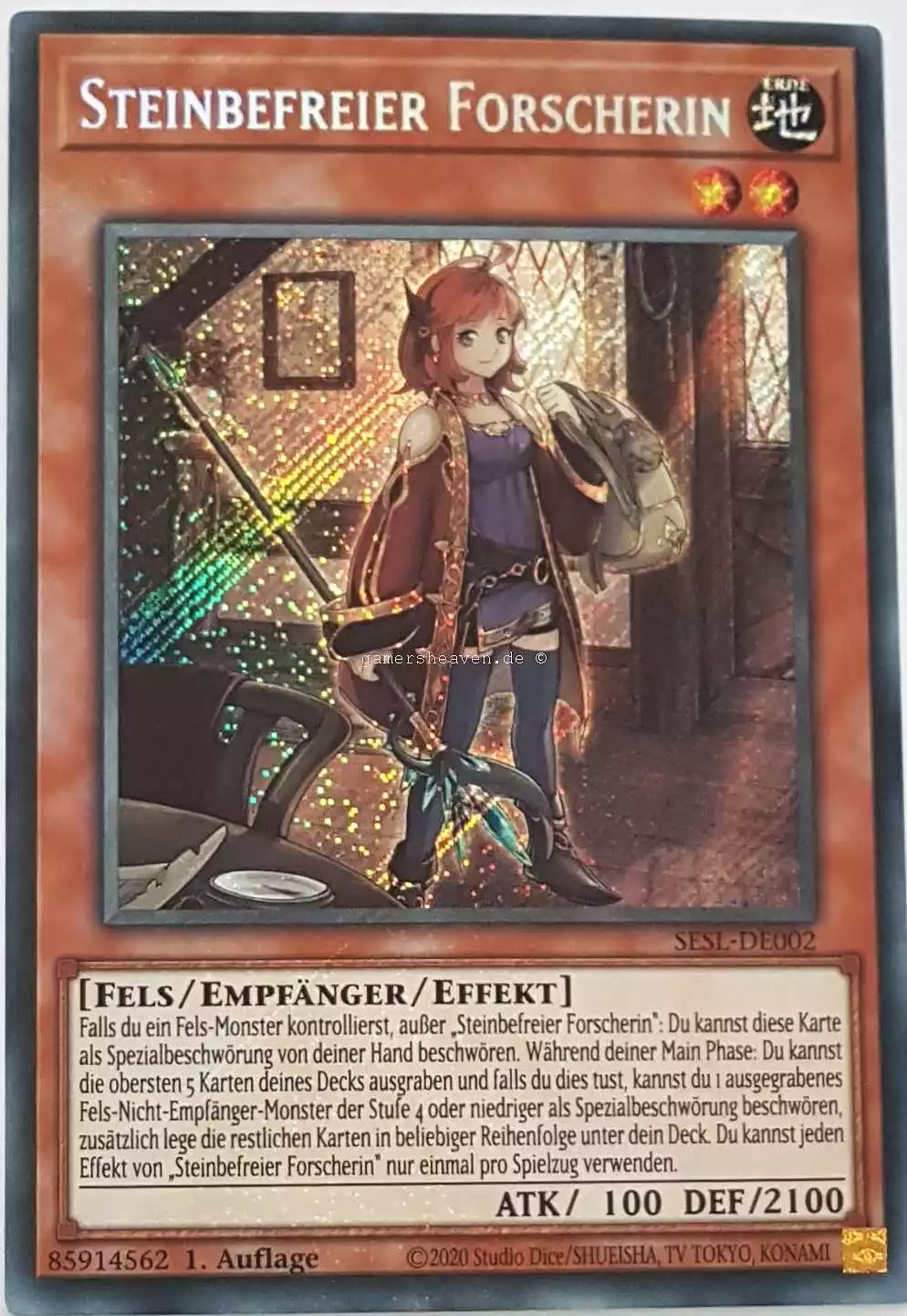 Steinbefreier Forscherin SESL-DE002 ist in Secret Rare Yu-Gi-Oh Karte aus Secret Slayers 1.Auflage