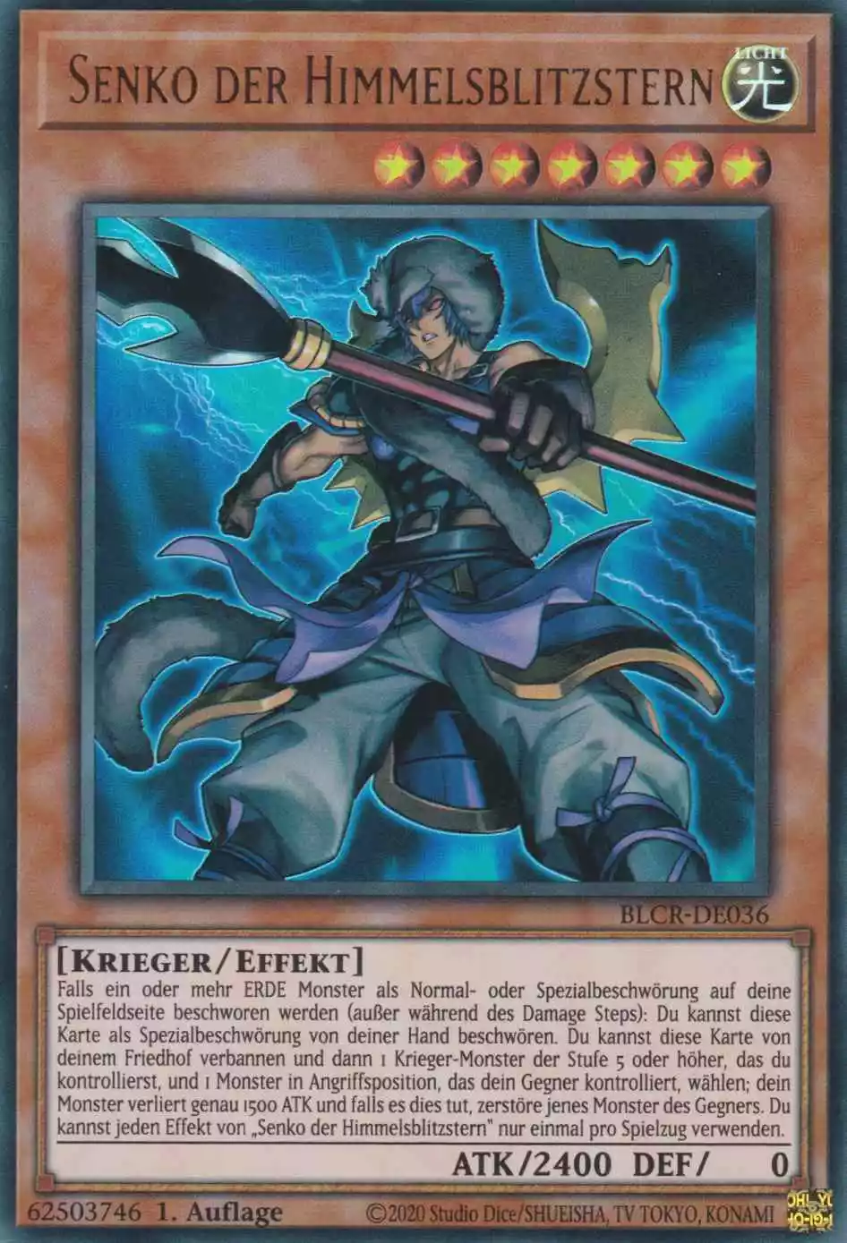 Senko der Himmelsblitzstern BLCR-DE036 ist in Ultra Rare Yu-Gi-Oh Karte aus Battles of Legend Crystal Revenge 1.Auflage