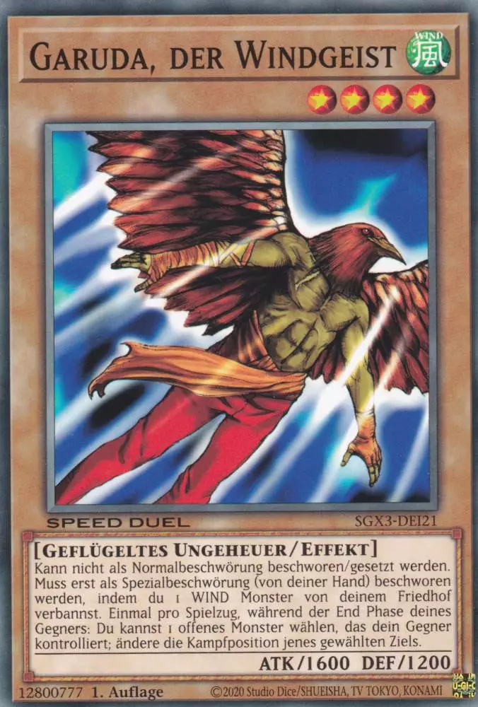 Garuda, der Windgeist SGX3-DEI21 ist in Common Yu-Gi-Oh Karte aus Speed Duel GX: Duelists of Shadows 1.Auflage