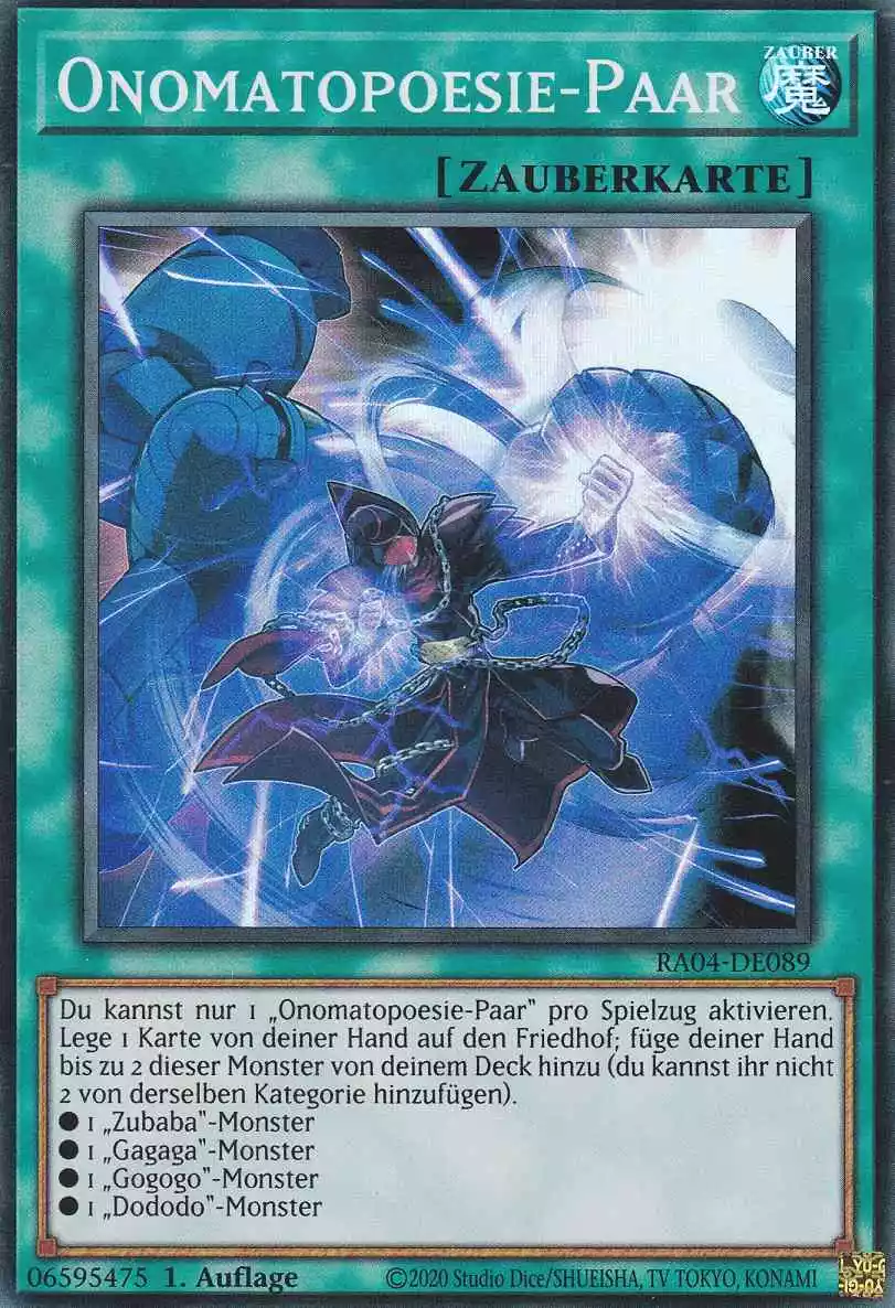Onomatopoesie-Paar Super Rare RA04-DE089 Yugioh Karte Onomatopoesie-Paar RA04-DE089 ist in Super Rare Yu-Gi-Oh Karte aus Quarter Century Stampede 1.Auflage