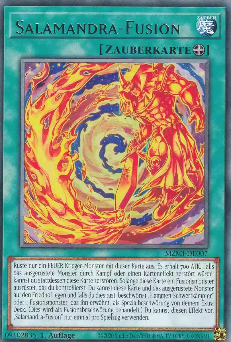 Salamandra-Fusion MZMI-DE007 ist in Rare Yu-Gi-Oh Karte aus Maze of Millennia 1.Auflage