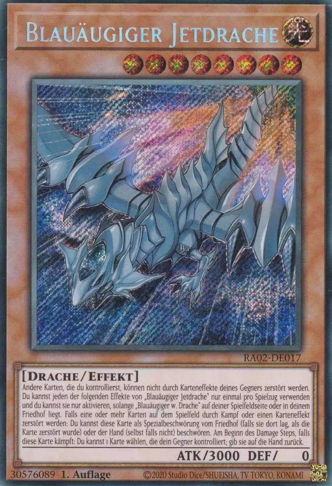 Blauäugiger Jetdrache RA02-DE017 ist in Secret Rare Yu-Gi-Oh Karte aus 25th Anniversary Rarity Collection 2 1.Auflage