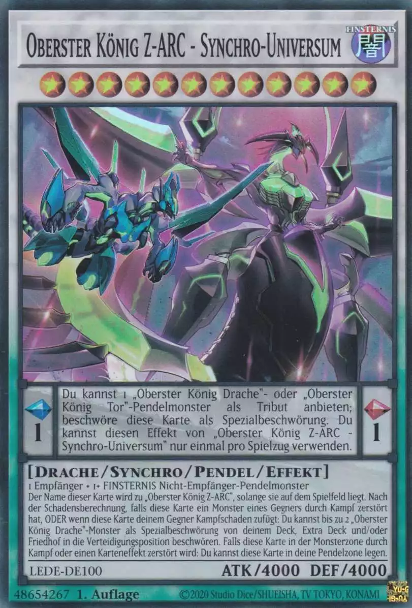 Oberster König Z-ARC - Synchro-Universum LEDE-DE100 ist in Super Rare Yu-Gi-Oh Karte aus Legacy Of Destruction 1.Auflage