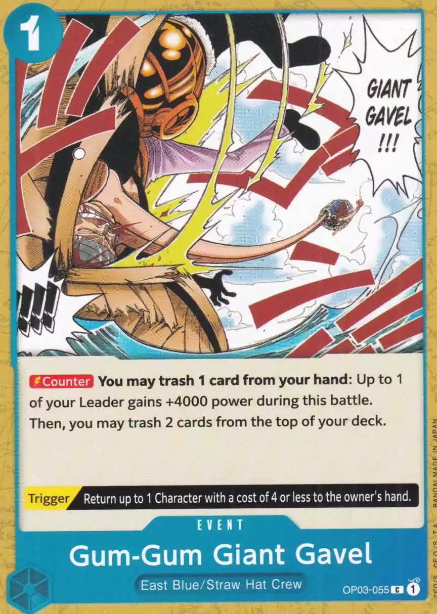 op03-055-gum-gum-giant-gavel-common-pillars-of-strength-op-03 Gum-Gum Giant Gavel OP03-055 ist in Common. Die One Piece Karte ist aus Pillars of Strength OP-03 in Normal Art.