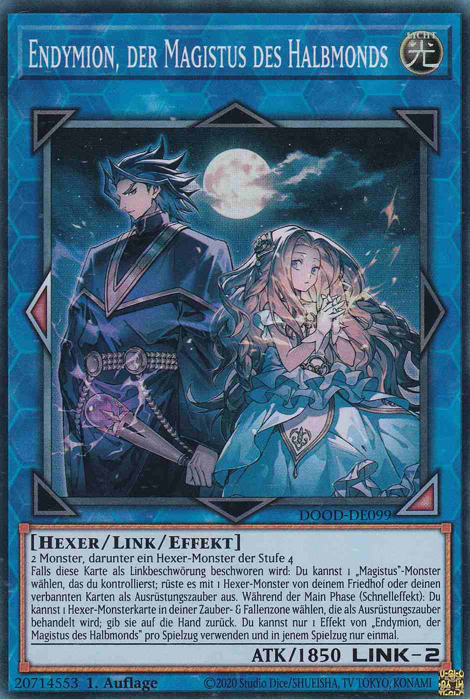 Endymion, der Magistus des Halbmonds DOOD-DE099 ist in Super Rare Yu-Gi-Oh Karte aus Doom of Dimensions 1.Auflage