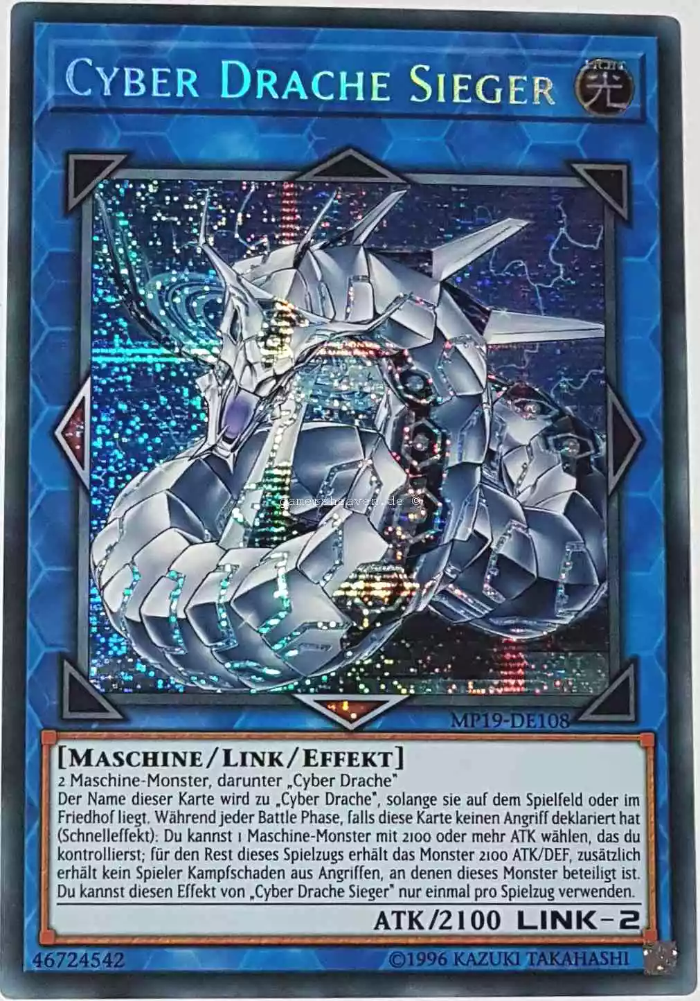 Cyber Drache Sieger MP19-DE108 ist in Prismatic Secret Rare aus Gold Sarcophagus Tin 2019 1.Auflage