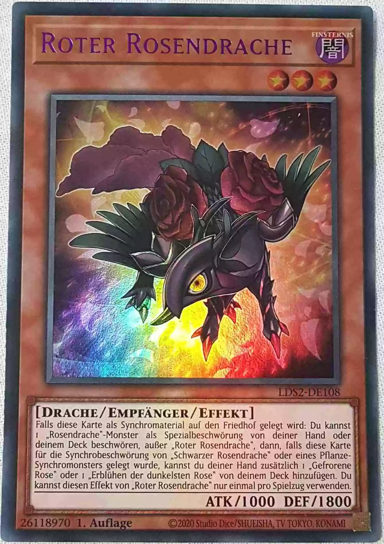 Roter Rosendrache (lila) LDS2-DE108 ist in Colorful Ultra Rare Yu-Gi-Oh Karte aus Legendary Duelists: Season 2 1.Auflage