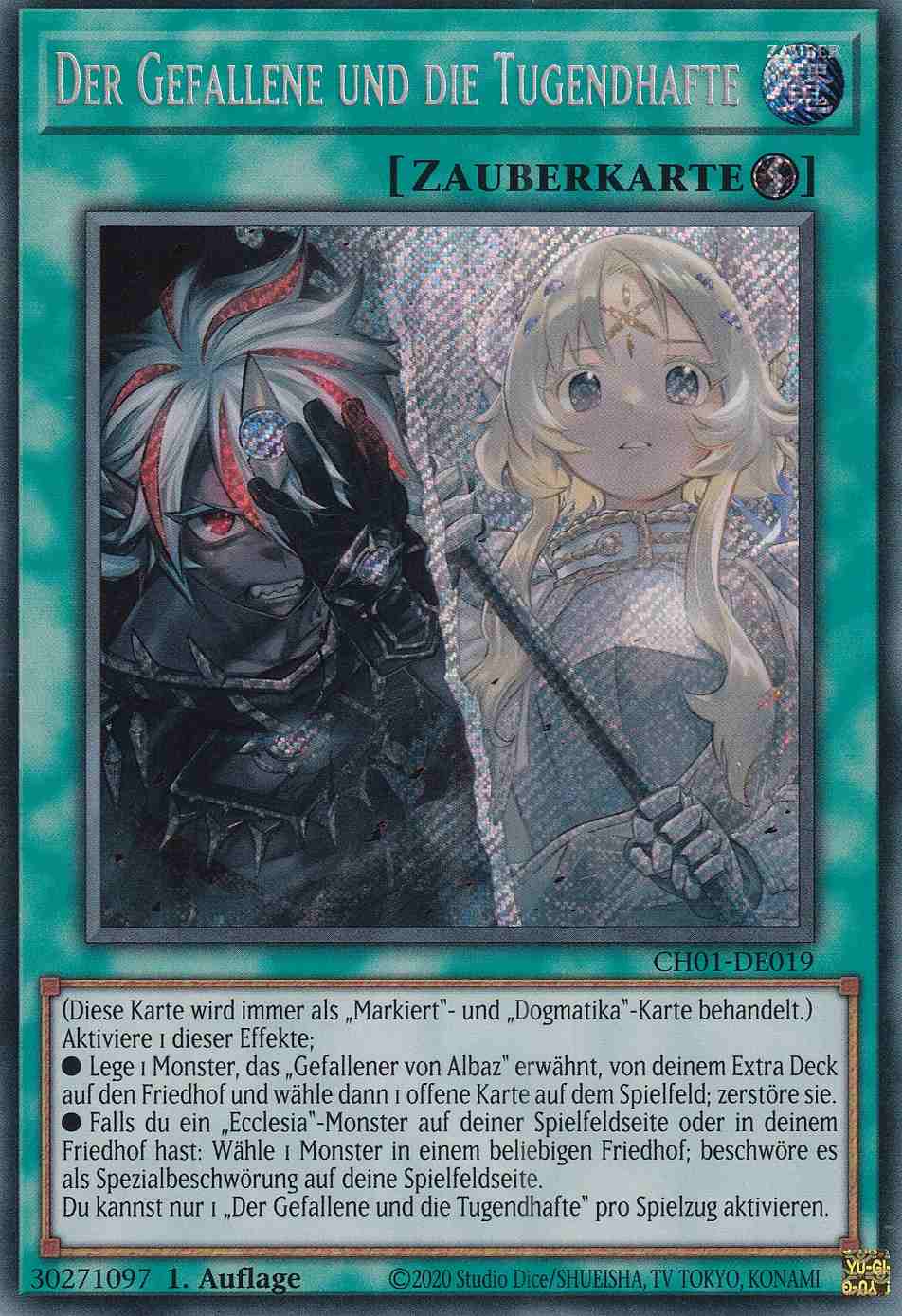 Der Gefallene und die Tugendhafte Secret Rare CH01-DE019-SCR Yugioh Karte Der Gefallene und die Tugendhafte CH01-DE019-SCR ist in Secret Rare Yu-Gi-Oh Karte aus THE CHRONICLES DECK: The Fallen & The Virtuous 1.Auflage
