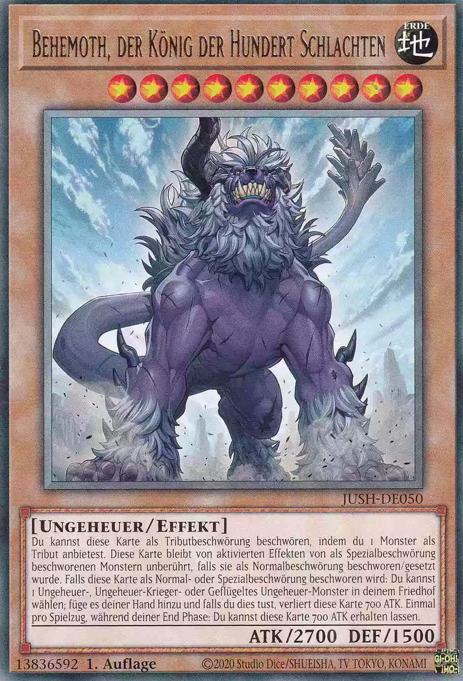 Behemoth, der König der Hundert Schlachten JUSH-DE050 ist in Rare Yu-Gi-Oh Karte aus Justice Hunters 1.Auflage