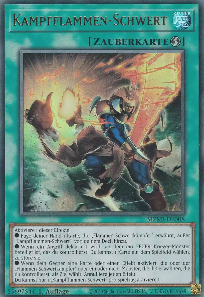 Kampfflammen-Schwert MZMI-DE008 ist in Ultra Rare Yu-Gi-Oh Karte aus Maze of Millennia 1.Auflage