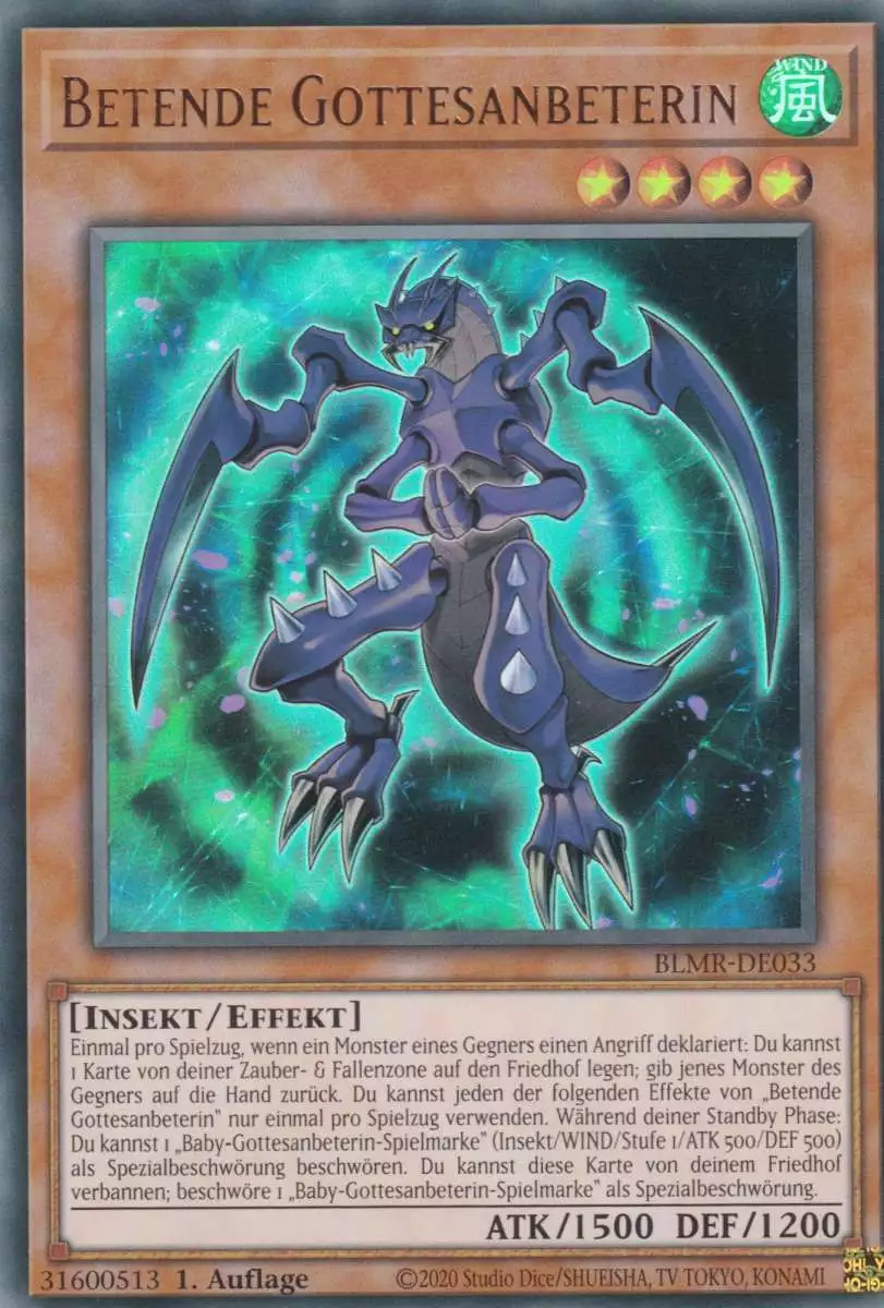 Betende Gottesanbeterin BLMR-DE033 ist in Ultra Rare Yu-Gi-Oh Karte aus Battles of Legend Monstrous Revenge 1.Auflage