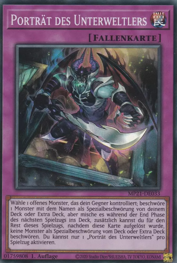 Porträt des Unterweltlers MP21-DE033 ist in Super Rare Yu-Gi-Oh Karte aus Tin of Ancient Battles 1.Auflage