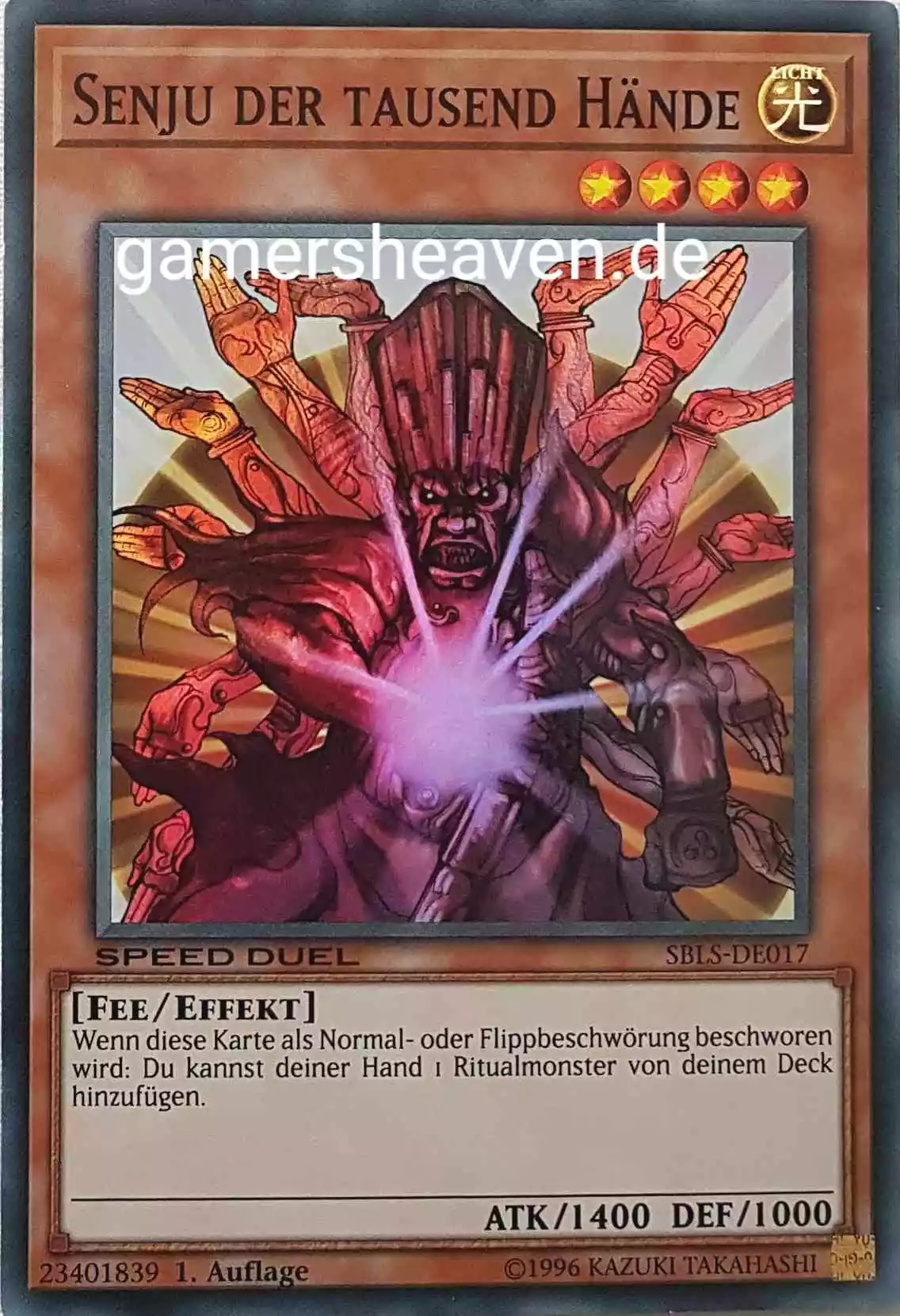 Senju der tausend Hände SBLS-DE017 ist in Super Rare Yu-Gi-Oh Karte aus Speed Duel Arena of Lost Souls 1. Auflage