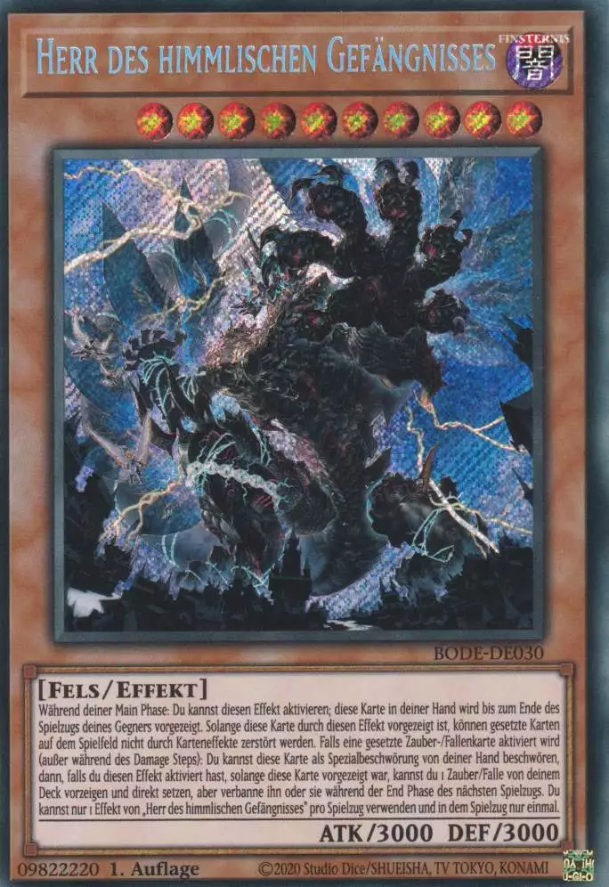 Herr des himmlischen Gefängnisses BODE-DE030 ist in Secret Rare Yu-Gi-Oh Karte aus Burst of Destiny 1.Auflage
