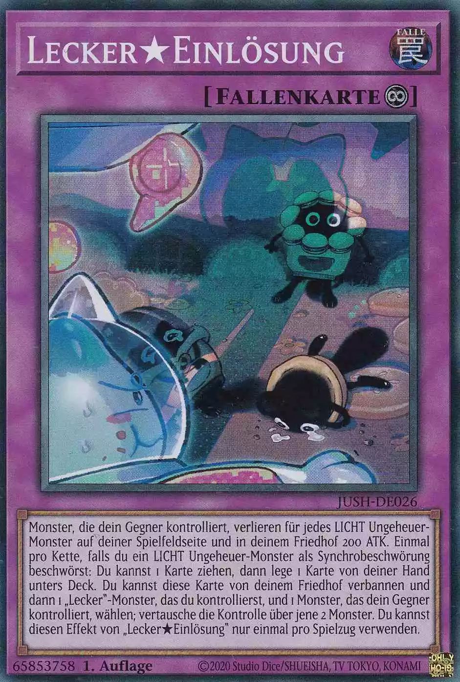 Lecker★Einlösung Super Rare JUSH-DE026 Yugioh Karte Lecker★Einlösung JUSH-DE026 ist in Super Rare Yu-Gi-Oh Karte aus Justice Hunters 1.Auflage