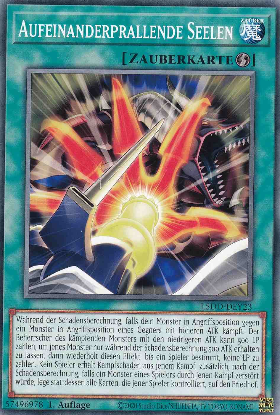 Aufeinanderprallende Seelen Common L5DD-DEY23 Yugioh Karte Aufeinanderprallende Seelen L5DD-DEY23 ist in Common Yu-Gi-Oh Karte aus Legendary 5D’s Decks 1.Auflage