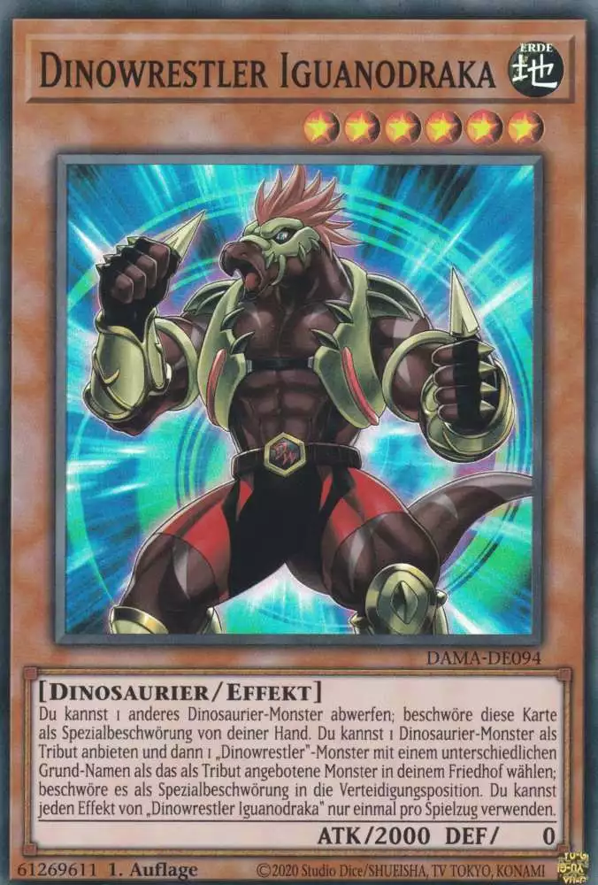 dama-de094-dinowrestler-iguanodraka-super-rare-dawn-of-majesty Dinowrestler Iguanodraka DAMA-DE094 ist in Super Rare Yu-Gi-Oh Karte aus Dawn of Majesty 1.Auflage