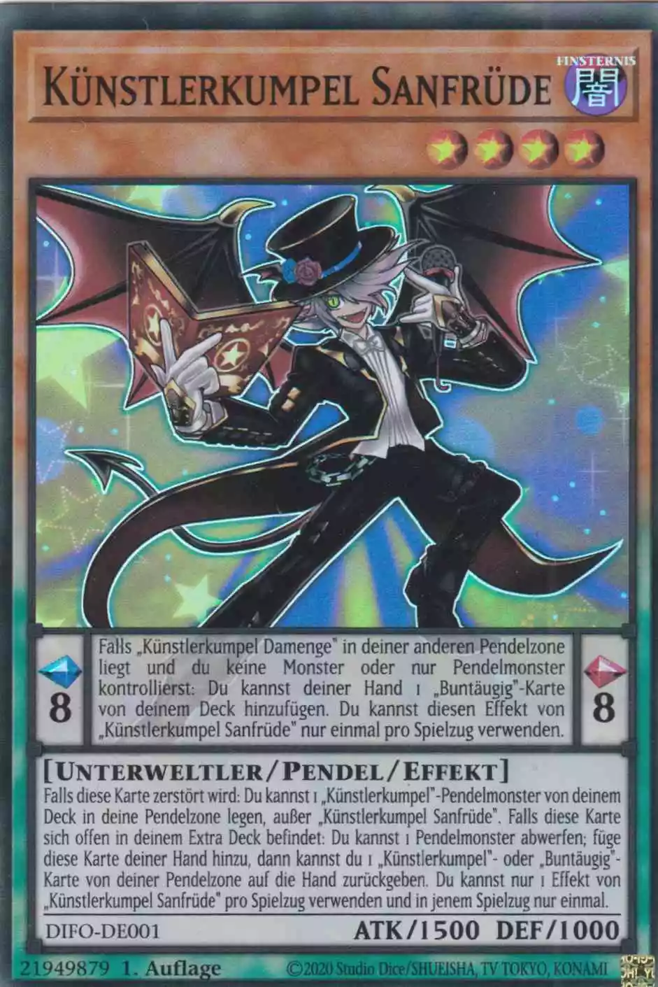 Künstlerkumpel Sanfrüde DIFO-DE001 ist in Super Rare Yu-Gi-Oh Karte aus Dimension Force 1.Auflage