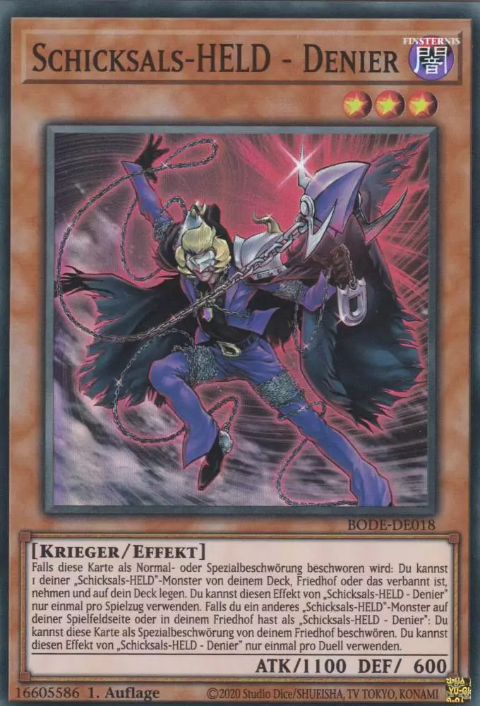 Schicksals-HELD - Denier BODE-DE018 ist in Super Rare Yu-Gi-Oh Karte aus Burst of Destiny 1.Auflage