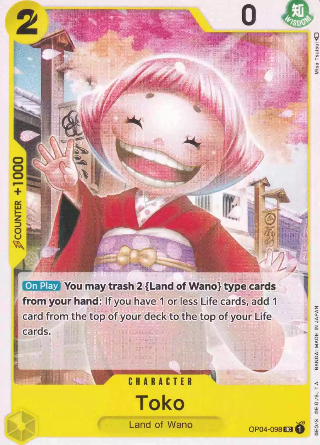 Toko OP04-098 ist in Uncommon. Die One Piece Karte ist aus Kingdoms Of Intrigue in Normal Art.