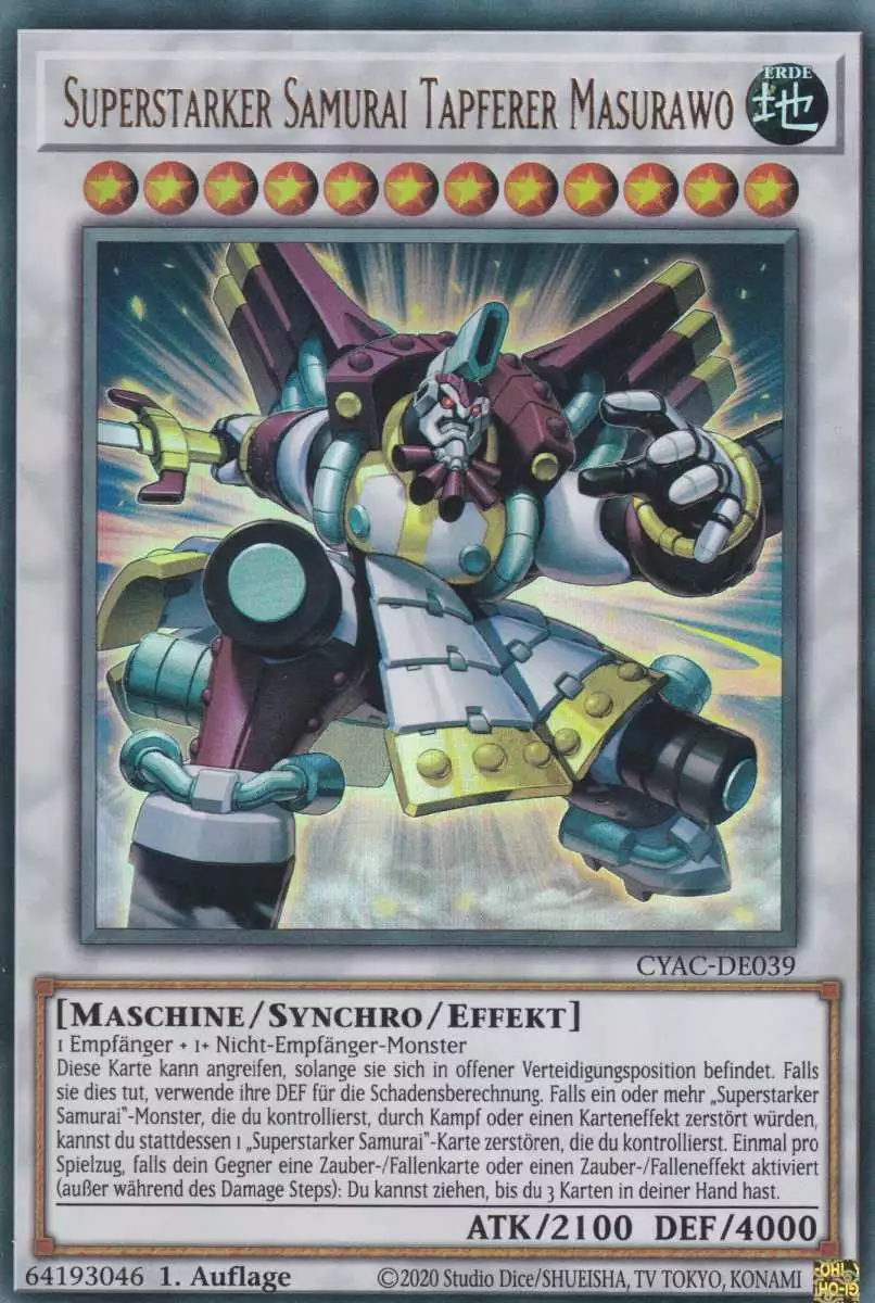 Superstarker Samurai Tapferer Masurawo CYAC-DE039 ist in Ultra Rare Yu-Gi-Oh Karte aus Cyberstorm Access 1.Auflage