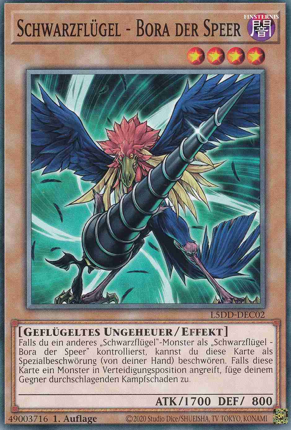 Schwarzflügel - Bora der Speer Common L5DD-DEC02 Yugioh Karte Schwarzflügel - Bora der Speer L5DD-DEC02 ist in Common Yu-Gi-Oh Karte aus Legendary 5D’s Decks 1.Auflage