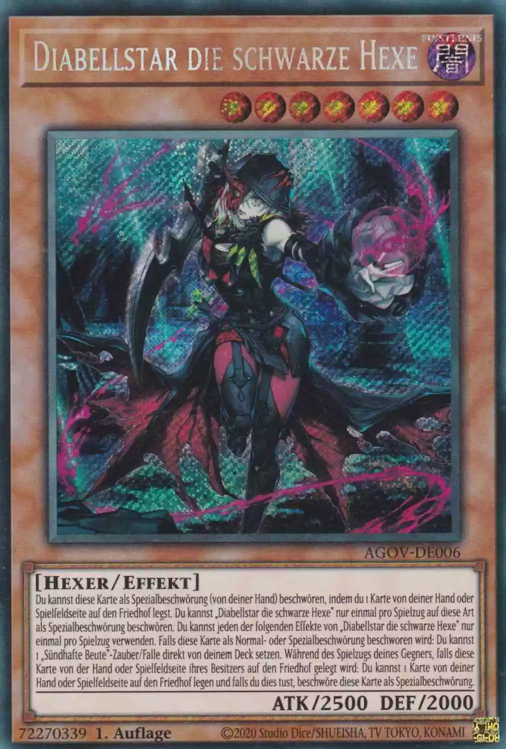 Diabellstar die schwarze Hexe AGOV-DE006 ist in Secret Rare Yu-Gi-Oh Karte aus Age of Overlord 1.Auflage