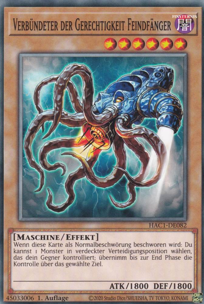 Verbündeter der Gerechtigkeit Feindfänger HAC1-DE082 ist in Common Yu-Gi-Oh Karte aus Hidden Arsenal Chapter 1 1.Auflage