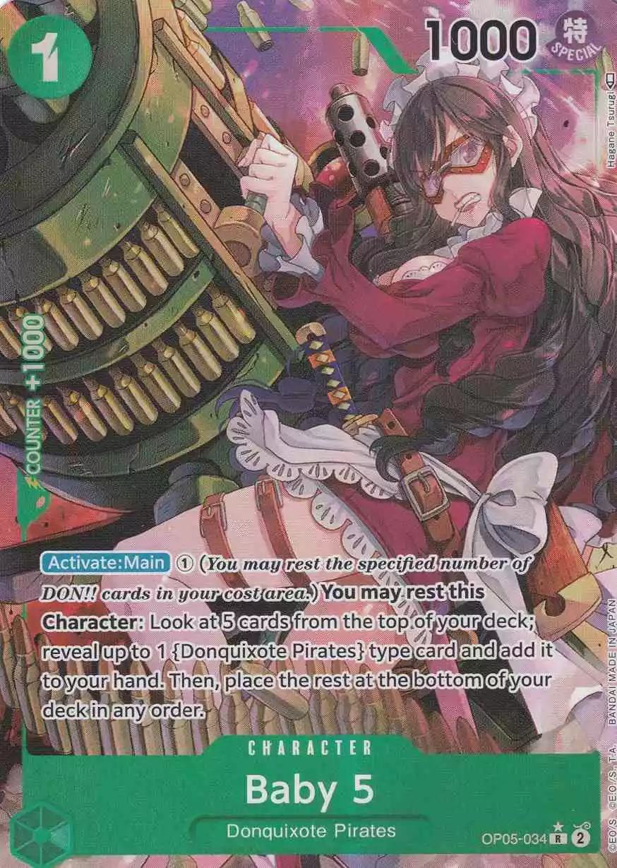 op05-034-a-baby-5-rare-awakening-of-the-new-era Baby 5 OP05-034 ist in Rare. Die One Piece Karte ist aus Awakening of the New Era in Parallel Alternative Art.