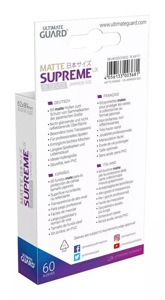 Ultimate Guard Supreme UX Kartenhüllen Japanische Größe Matt Orange (60)