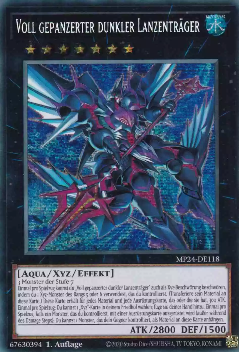 Voll gepanzerter dunkler Lanzenträger MP24-DE118 ist in Prismatic Secret Rare Yu-Gi-Oh Karte aus 25th Anniversary Tin Dueling Mirrors 1.Auflage