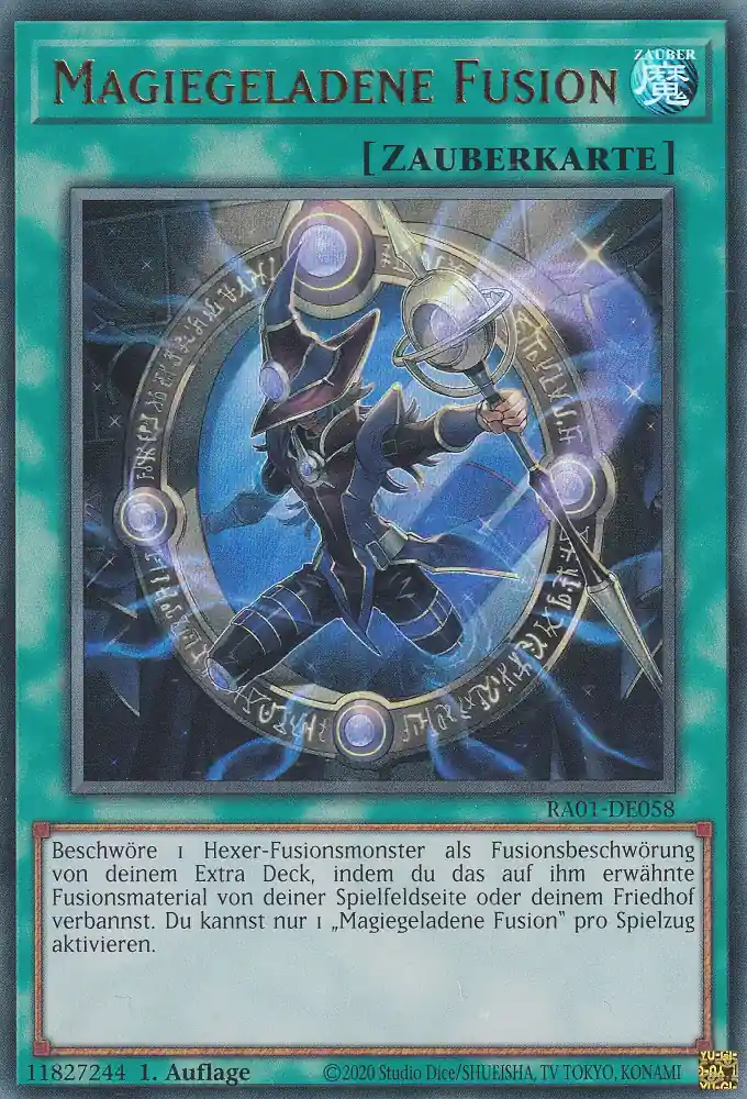 Magiegeladene Fusion RA01-DE058 ist in Ultra Rare Yu-Gi-Oh Karte aus 25th Anniversary Rarity Collection 1.Auflage