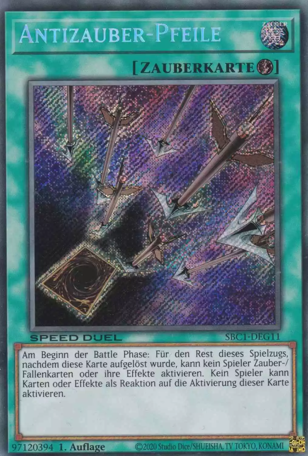 sbc1-deg11-scr-antizauber-pfeile-secret-rare-streets-of-battle-city Antizauber-Pfeile SBC1-DEG11 ist in Secret Rare Yu-Gi-Oh Karte aus Streets of Battle City 1.Auflage