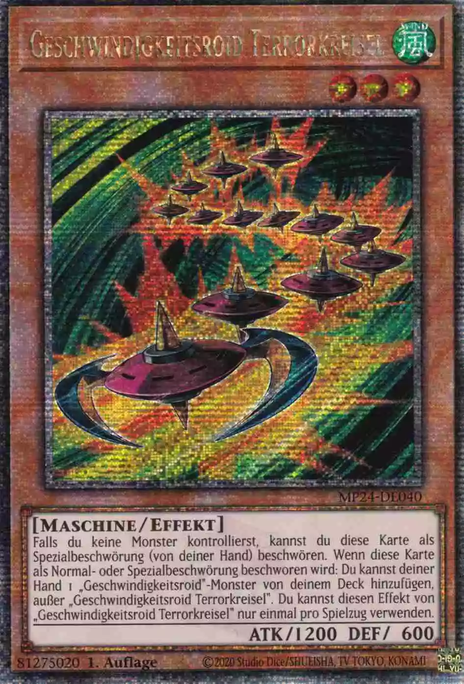 Geschwindigkeitsroid Terrorkreisel MP24-DE040 ist in Quarter Century Secret Rare Yu-Gi-Oh Karte aus 25th Anniversary Tin Dueling Mirrors 1.Auflage