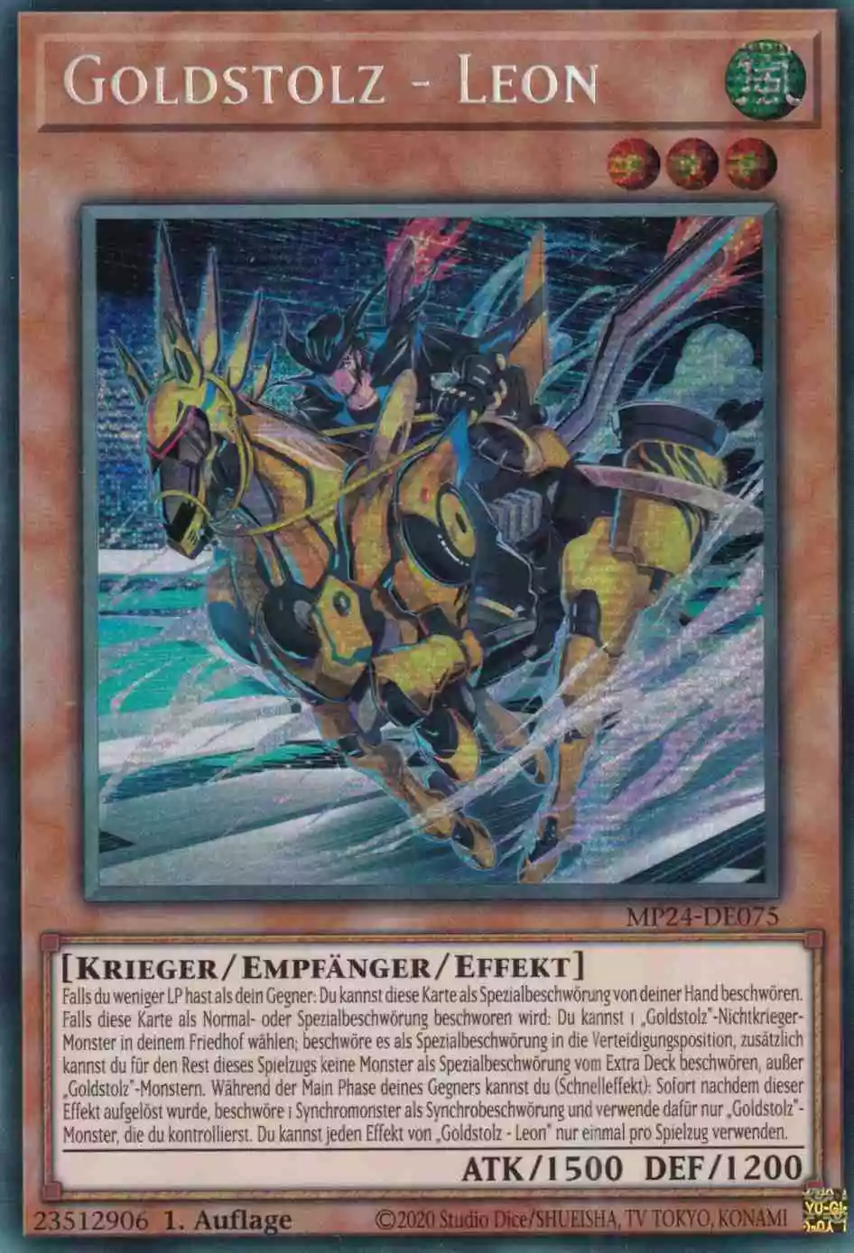 Goldstolz - Leon MP24-DE075 ist in Prismatic Secret Rare Yu-Gi-Oh Karte aus 25th Anniversary Tin Dueling Mirrors 1.Auflage